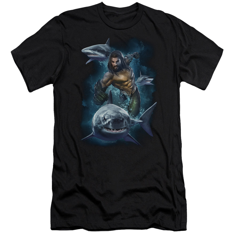 Aquaman Movie Swimming With Sharks Hbo Premium Bella Canvas Slim Fit Mens T Shirt Black Hoodie, Sweatshirt (Image 1)