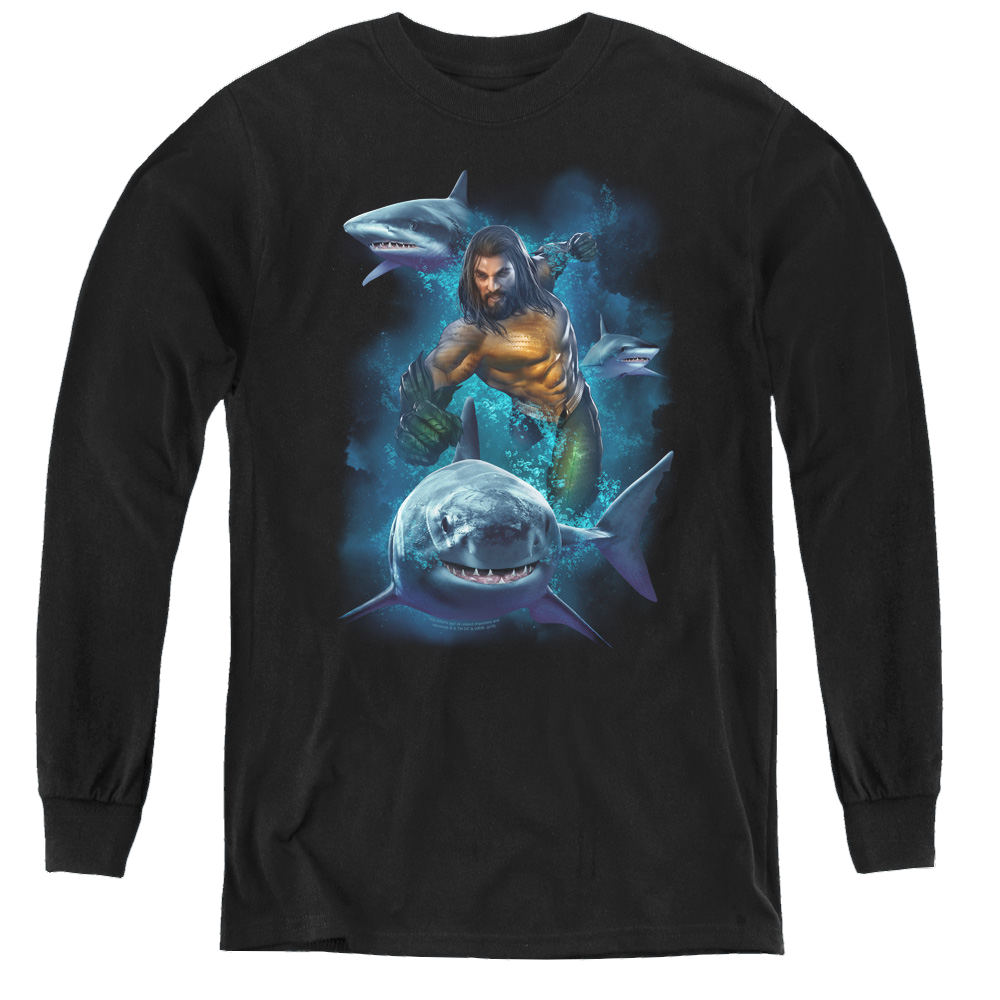 Aquaman Movie Swimming With Sharks - Youth Long Sleeve T-Shirt Hoodie, Sweatshirt | CiraTrend.com
