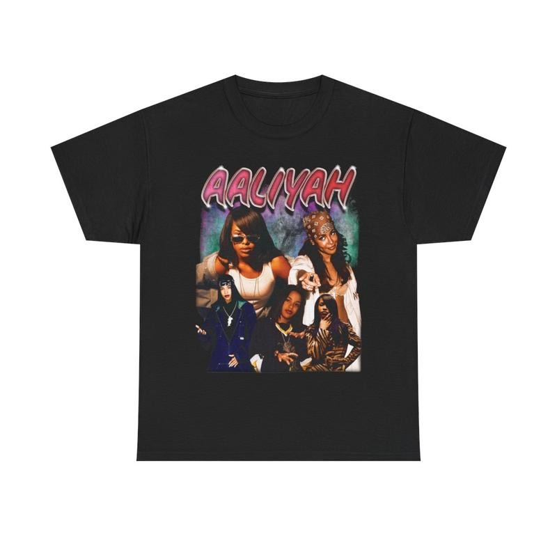 Aaliyah 90s T-Shirt Rap Tee RNB Concert Merch Rare Hip Hop Graphic 70s Print Cotton Casual Menswear Top Classic Smooth Underwear Tshirt Man Streetwear