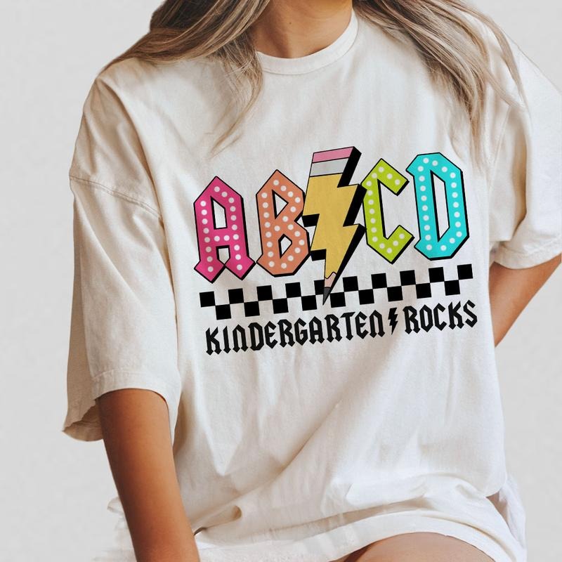 Abcd Teacher Shirt, Kindergarten Rocks Shirt, Teacher Appreciation Gifts, Teacher Shirts, Back To School Shirt, Kindergarten Shirt For Teacher, Elementary School Shirt, Retro Teacher Shirt, Women Shirt, Gift For Teacher, Women Tops Casual Comfort