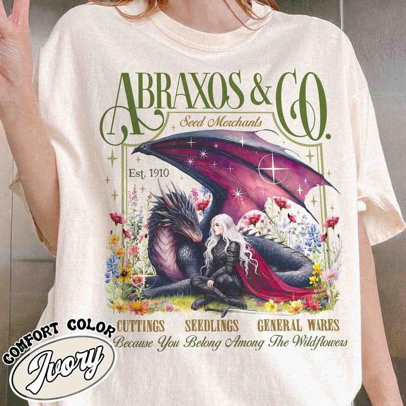 Abraxos Flower Comfort Colors Shirt, Fantasy Dragon Bookish Shirt, Boho Wildflowers Cottagecore Shirt, Fantasy Book Lover Shirt, Book Gift