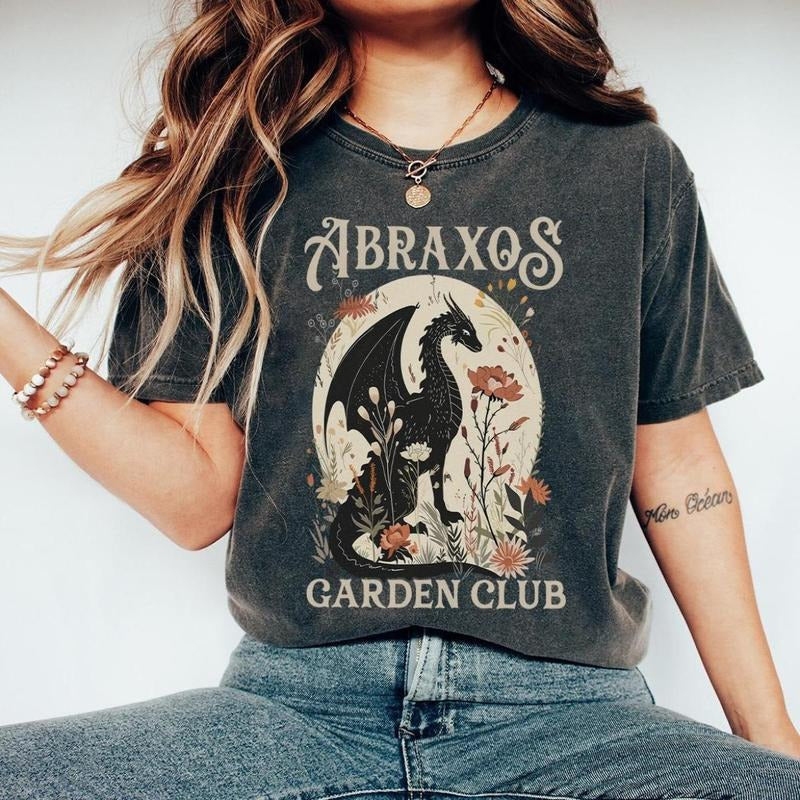 Abraxos Flower Garden Club T-Shirt, Throne of Glass Floral Design, Fantasy Book Lover PNG, Bookish Aesthetic Tee, Trendy Outfits