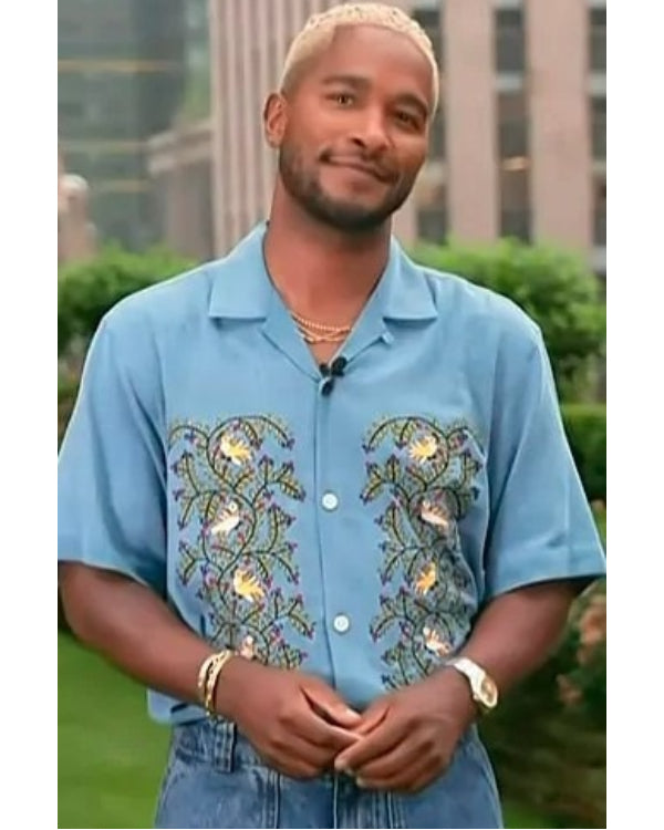 Access Hollywood Scott Evans Blue Floral Shirt Hoodie, Sweatshirt | CiraTrend.com (Image 1)