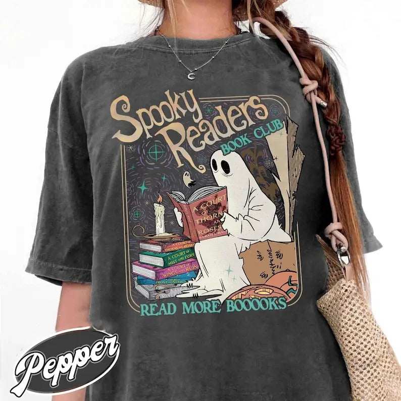 Acotar Ghost Shirt, Bookish Halloween Tee, Spooky Book Lover Shirt, Spooky Season Ghost Skeleton Shirt, Throne Of Glass, Sjm Book Reader