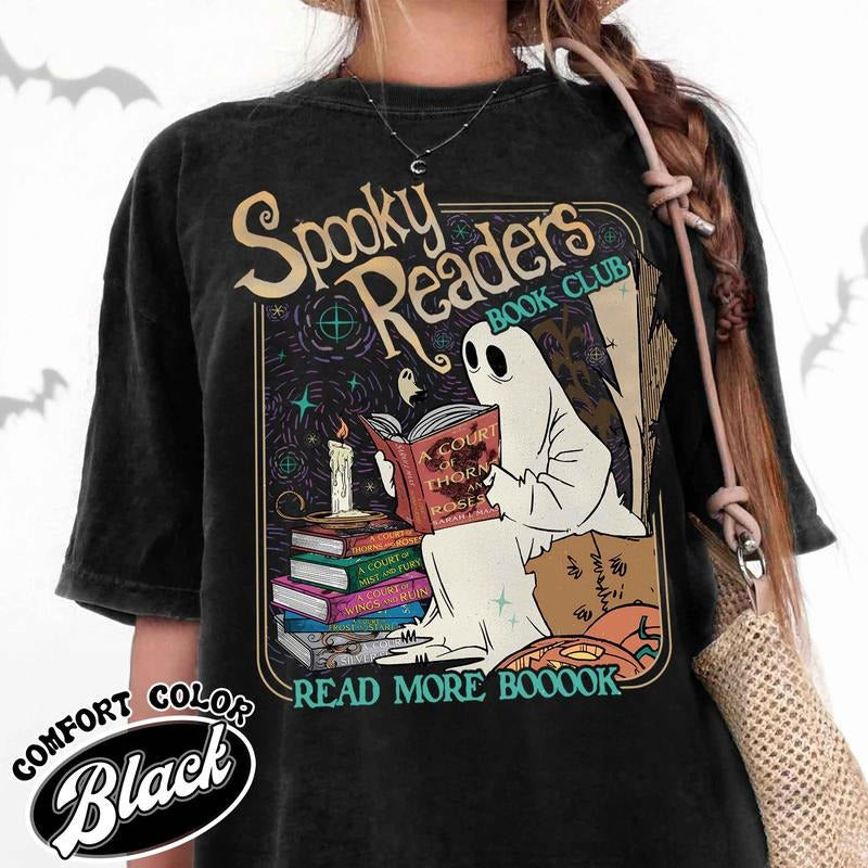 Acotar Ghost Shirt, Bookish Halloween Tee, Spooky Book Lover Shirt, Spooky Season Ghost Skeleton Shirt, Throne Of Glass, Sjm Book Readerstyle{n002}2