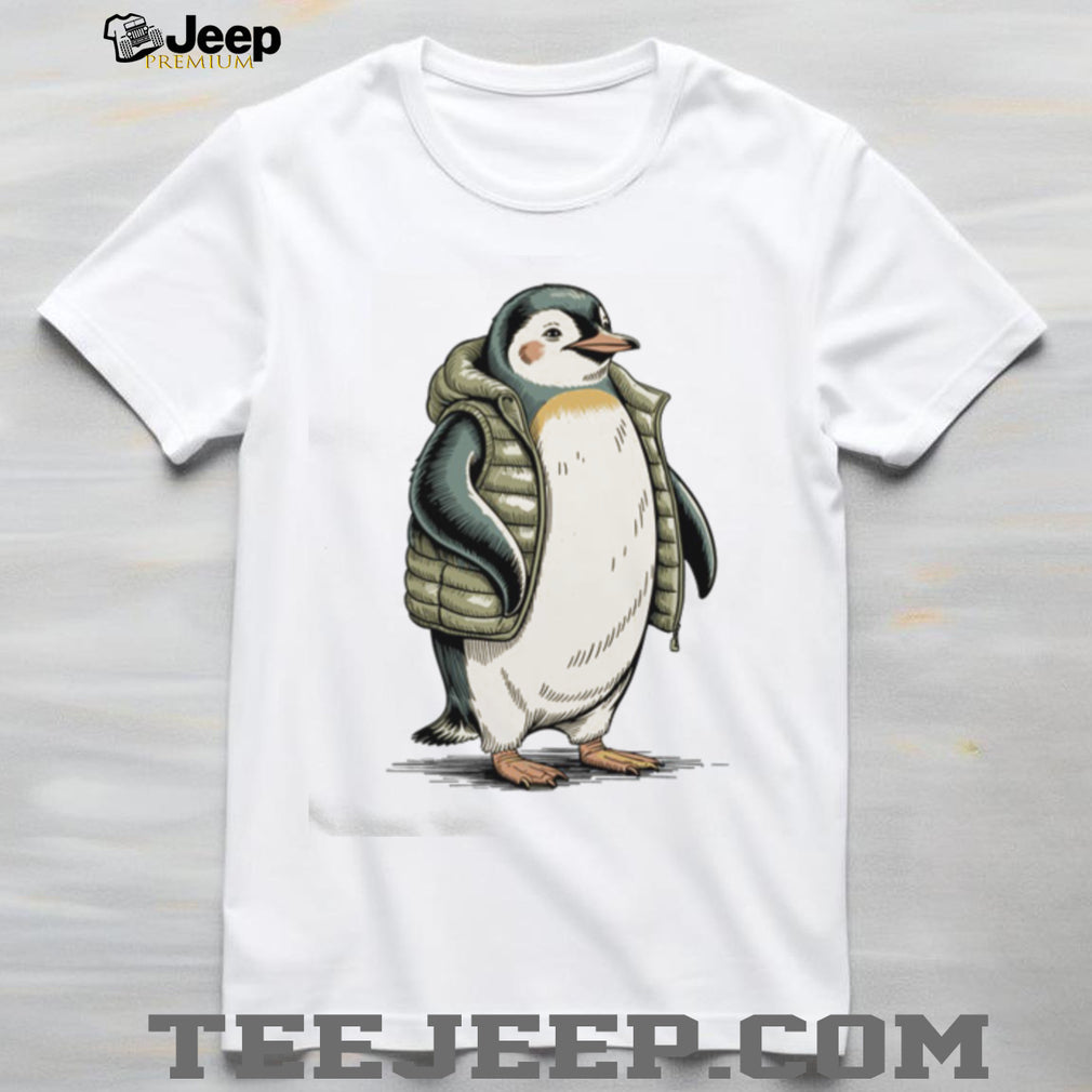 Adorable Baby Penguin Wearing Green Puffer Vest T Shirt