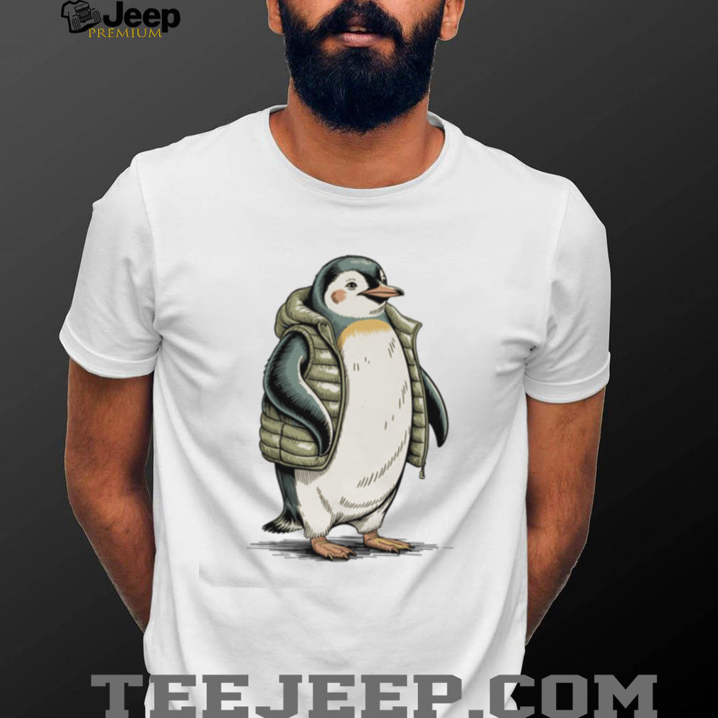 Adorable Baby Penguin Wearing Green Puffer Vest T Shirt