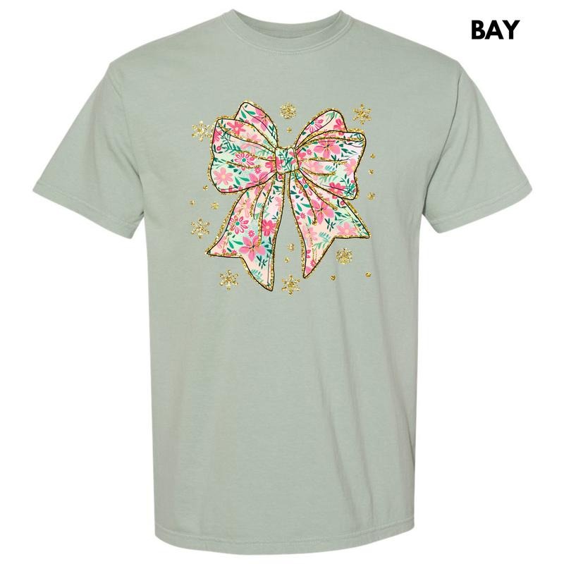 Adorable Big Floral Bow Comfort Colors T-Shirt 'NLB'