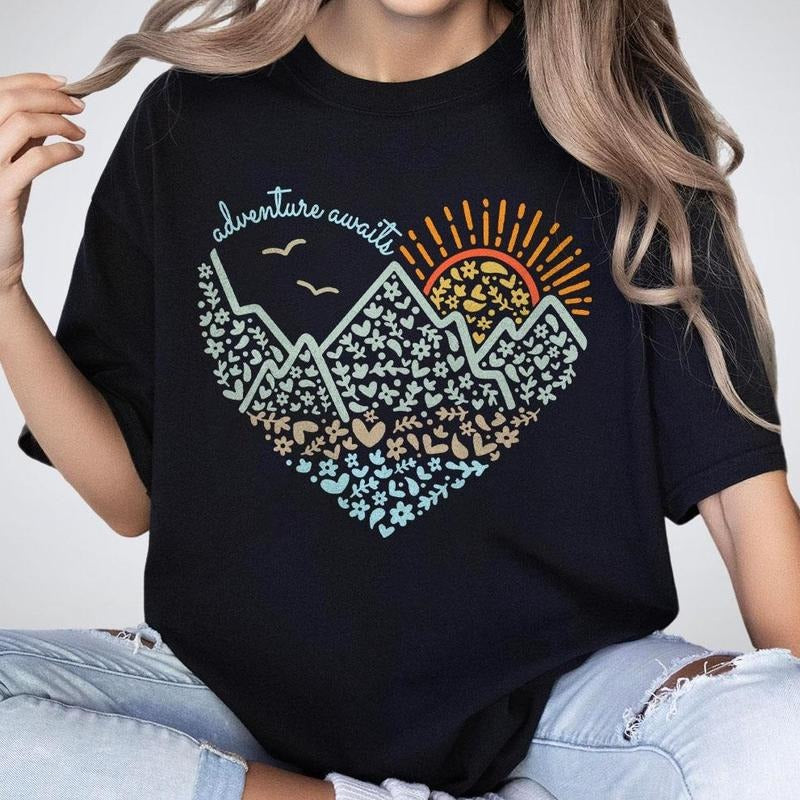 Adventure Awaits Shirt, Adventure Shirt, Camping Shirts, Mountain TShirt, Hiker TShirts, Nature Lover T-Shirt, Camping Gift, Vacation Shirt, Travel Shirt, Camping Lover Shirt, Camper Women Tee