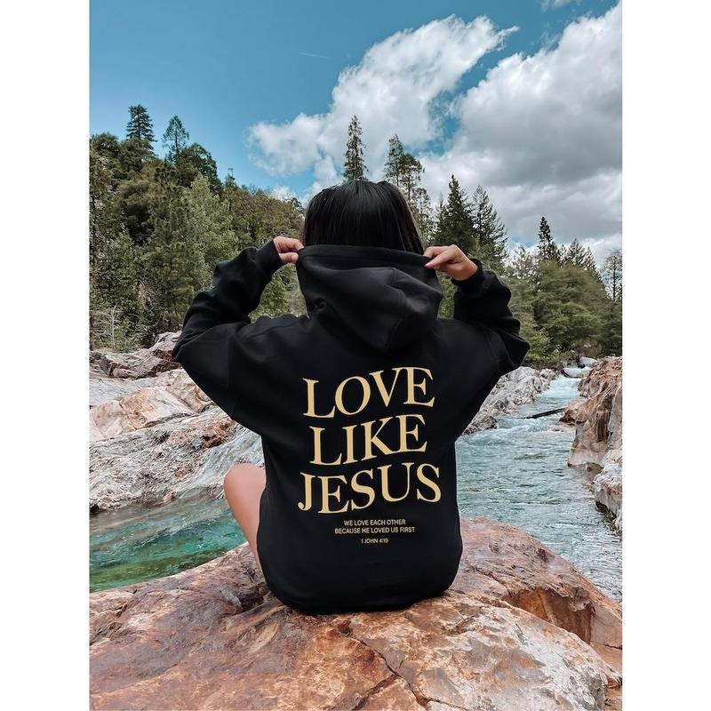 Aesthetic Christian Hoodie Bible Verse Love Like Jesus Positive Hoodie Faith Based  Hoodie and Sweater; T-shirt Cotton Menswear Polyester Tops