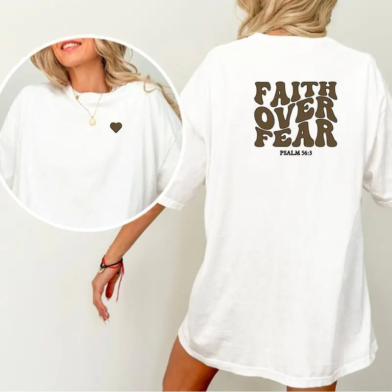 Aesthetic Faith Over Fear Shirt Bible Verse Tshirt Faith T-shirt Gift Tee Comfort Tshirt Religious Tshirtchristian Apparel Latarshia Grant Cotton Top