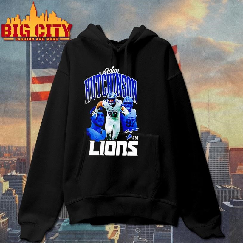 Aidan Hutchinson Detroit Lions football graphic number 97 signature shirt