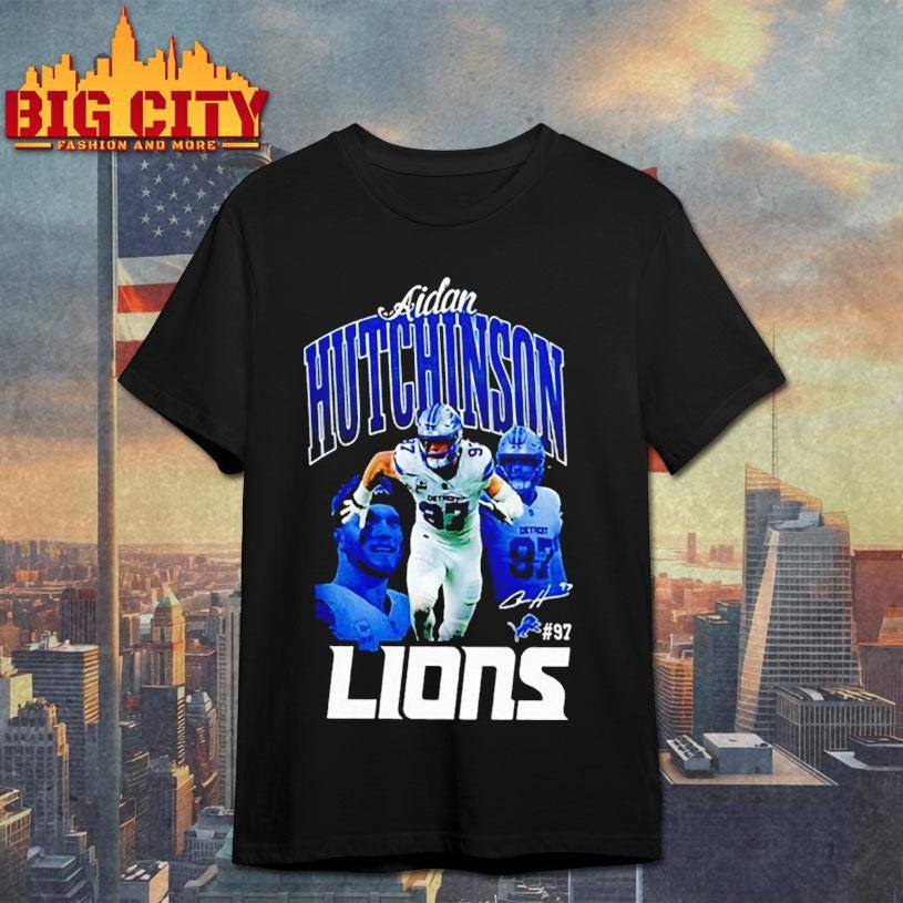 Aidan Hutchinson Detroit Lions football graphic number 97 signature shirt