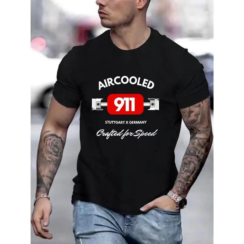 Air-cooled 911 graphic men's short-sleeved T-shirt, comfortable stretch summer fashion T-shirt, casual everyday fashion...
