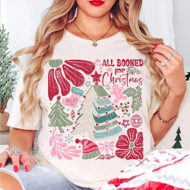 All Booked For Christmas Sweatshirt, Boho Floral Christmas T-Shirt, Christmas Boho Sweater, Tis The Season Shirt, Gift...