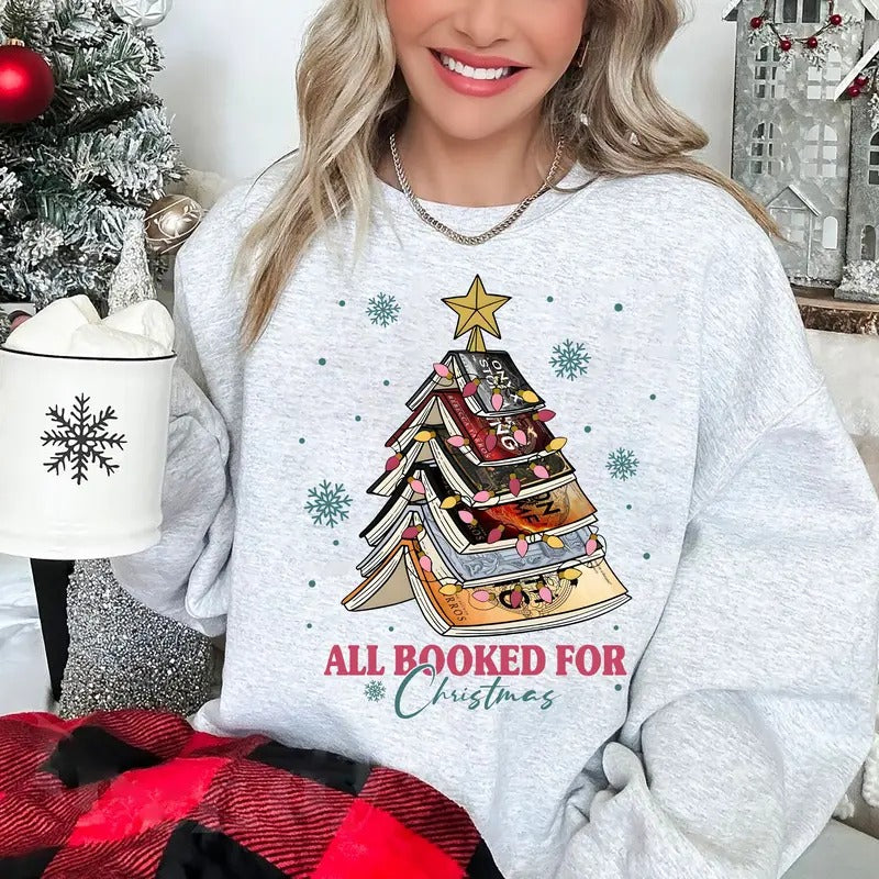 All Booked For Christmas Sweatshirt, Fourth Wing Christmas Tree Shirt, Books Christmas Sweatshirt, Christmas Schedule...
