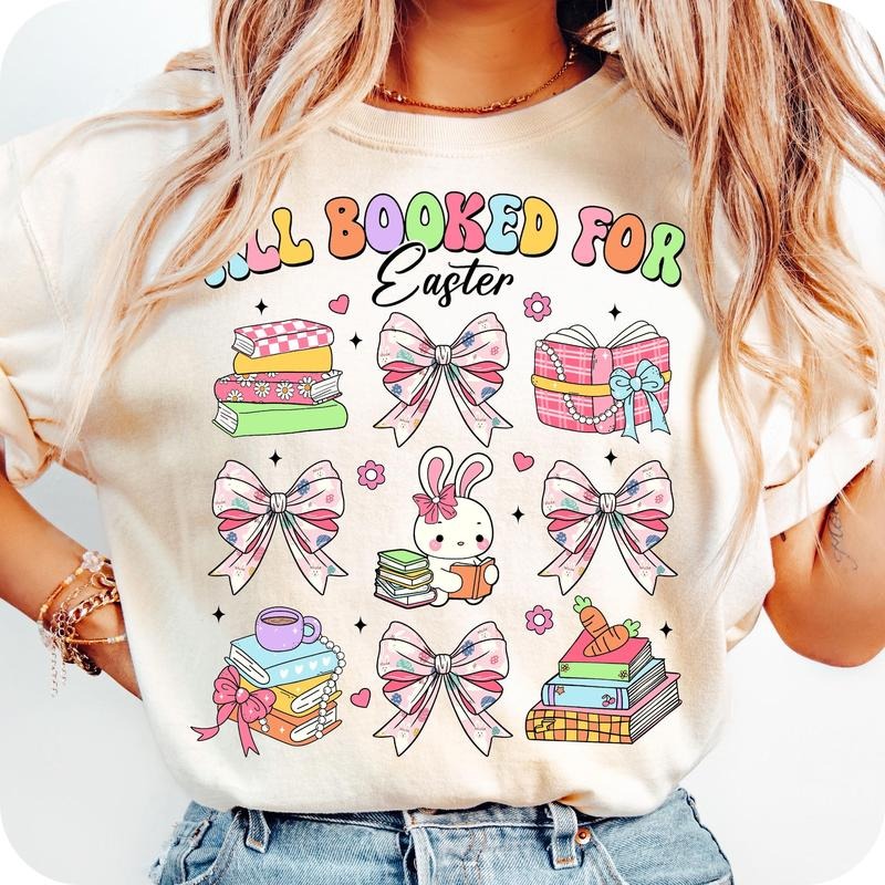 All Booked For Easter T- Shirt, Easter Books T- Shirt, Bunny Reading T- Shirt, Teacher Bunny T- Shirt Comfort Colors...