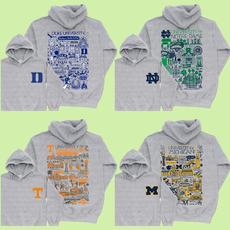 All Team Football Vintage Sketched Hoodie, Throwback College Football Crewneck, Unisex Retro Football Fan Pullover...