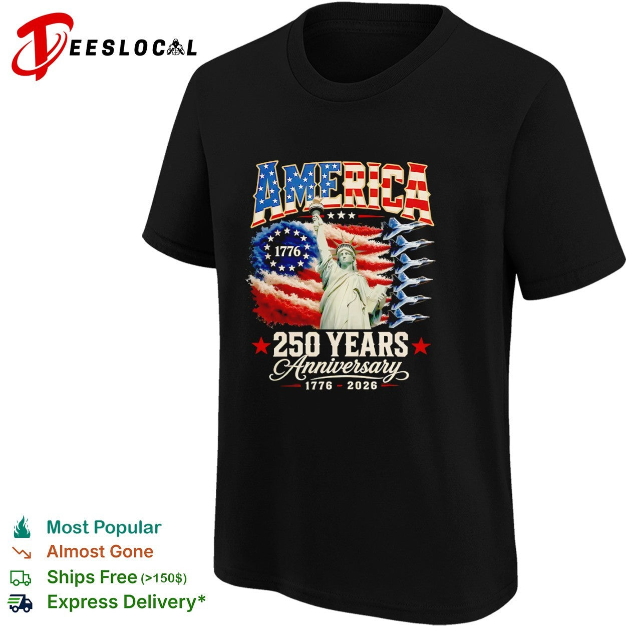 America 250 Years Anniversary 1776 2026 Statue of Liberty Jets Fighter Pilot shirt