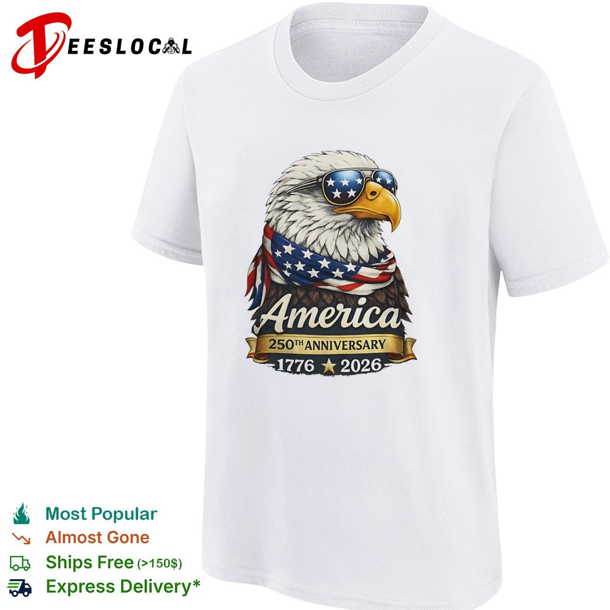 America 250th Anniversary 1776 2026 Patriotic Bald Eagle Flag shirt
