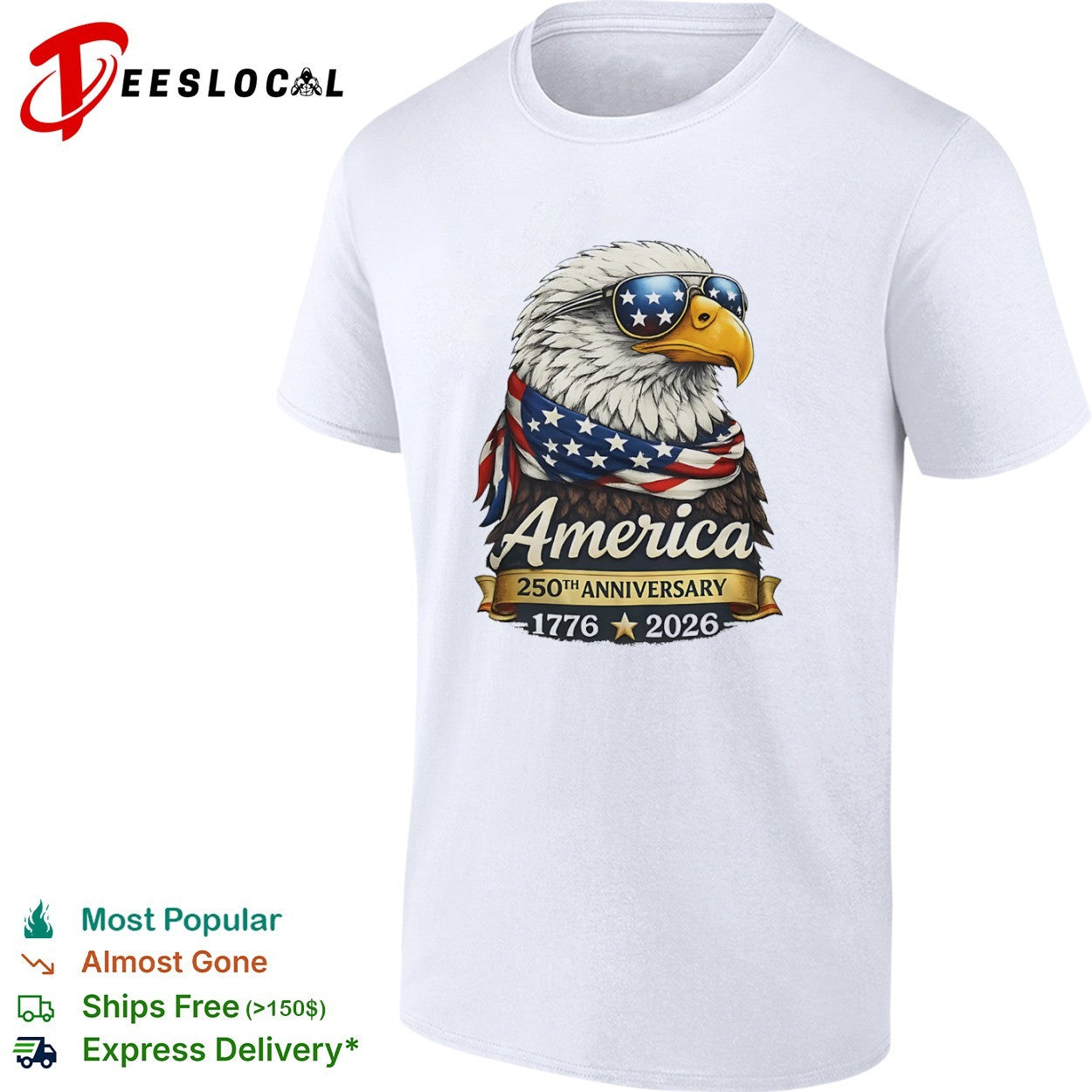 America 250th Anniversary 1776 2026 Patriotic Bald Eagle Flag shirt