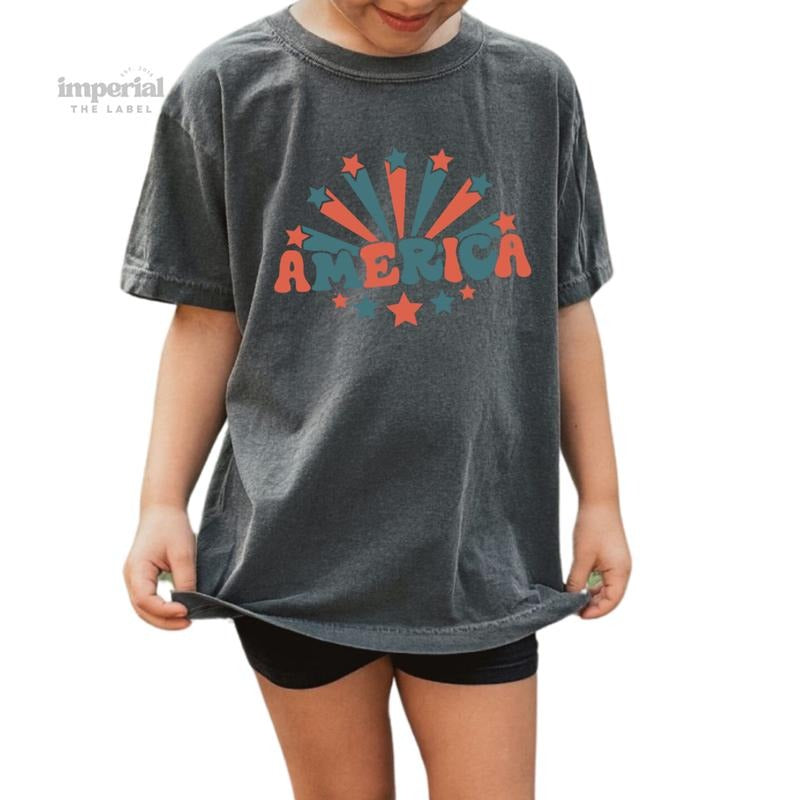 America Youth Sweatshirt and Kid's Comfort Colors T-Shirt, Patriotic Youth Crewneck, 4th of July Kids Pullover, Cozy USA...