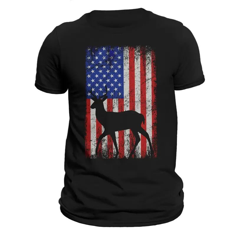 American Deer Hunting Patriotic Hunter Flag Men's T-Shirt Casual Classic Hoodie, Sweatshirt | CiraTrend.com