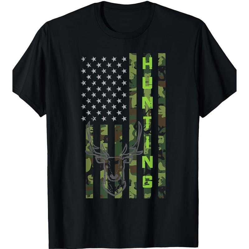 American Flag & Deer Camo Cotton T-Shirt for Men and Women