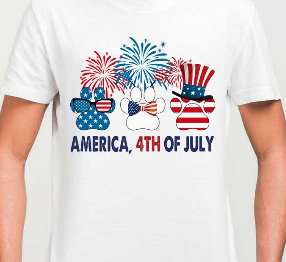 American Flag Dog Paw 4th Of July shirt