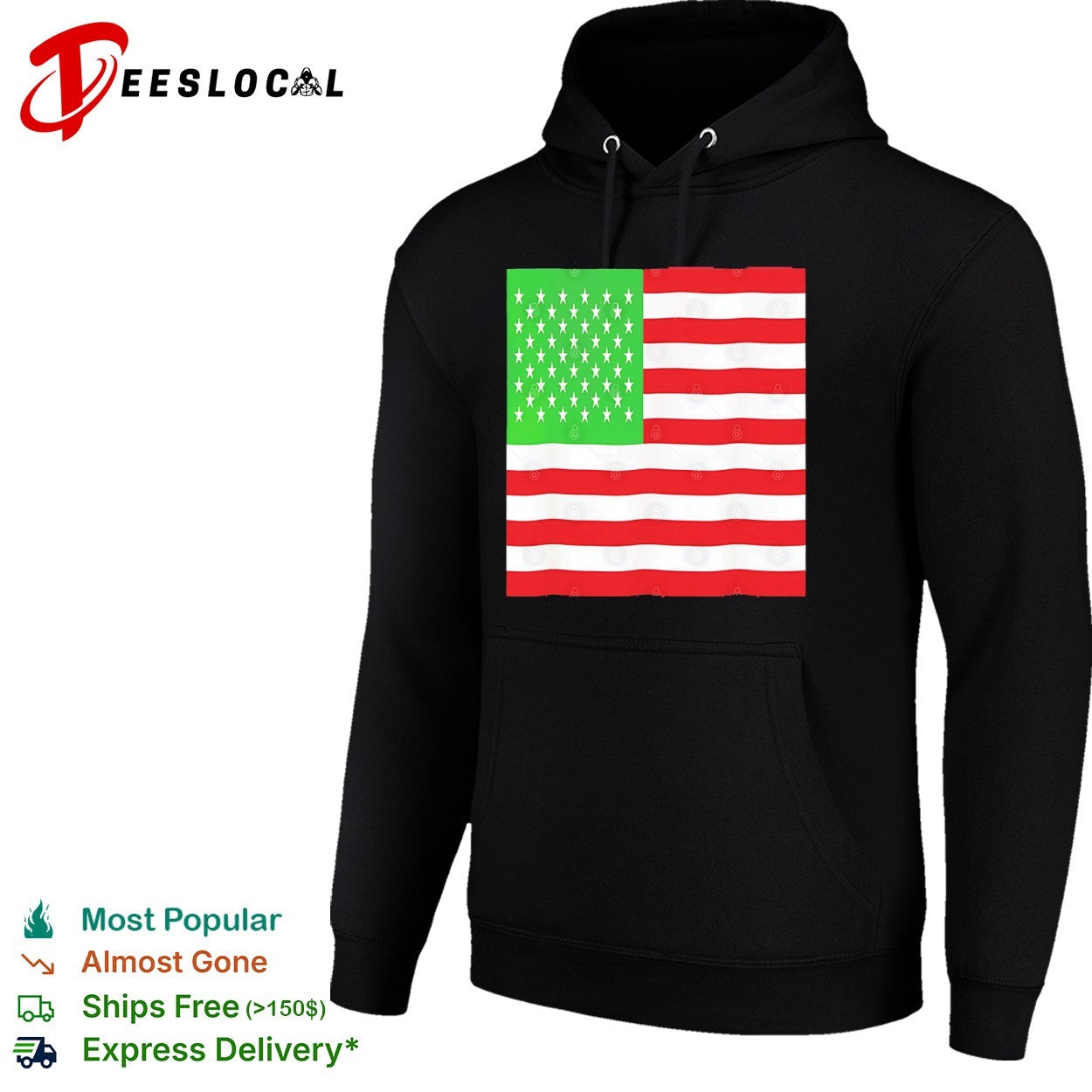 American flag design with green and red color variant shirt