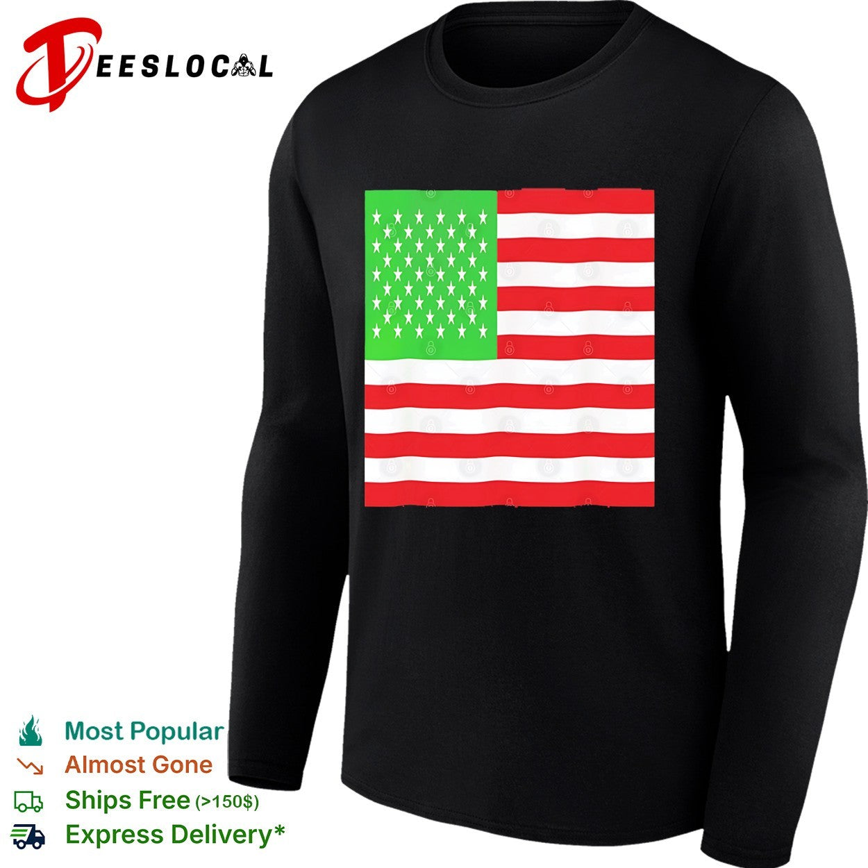American flag design with green and red color variant shirt