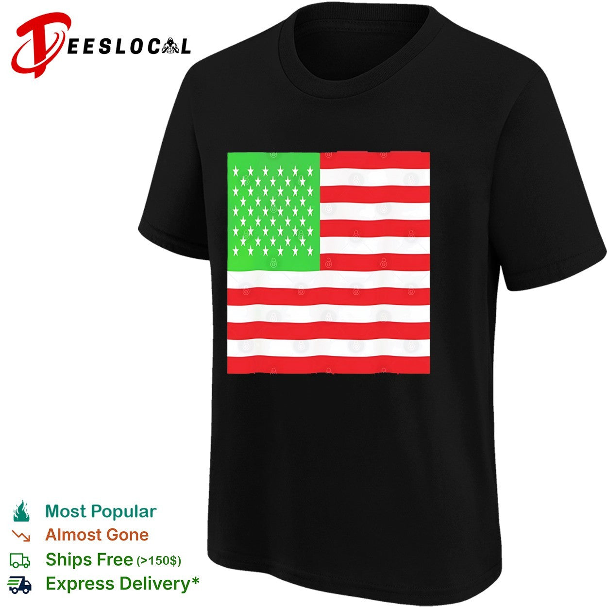 American flag design with green and red color variant shirt