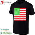 American flag design with green and red color variant shirt