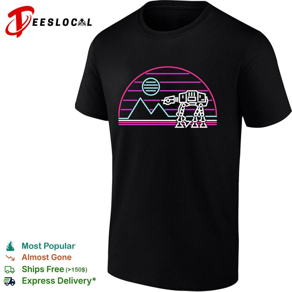 An AT-AT on Hoth style of a neon sign shirt