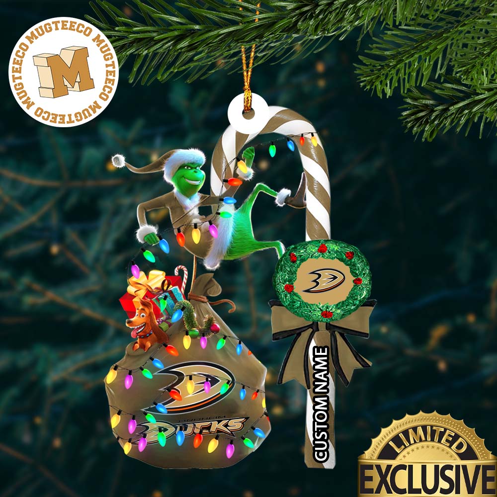 Anaheim Ducks NHL Grinch Candy Cane Personalized Xmas Gifts Christmas Tree Decorations Ornament