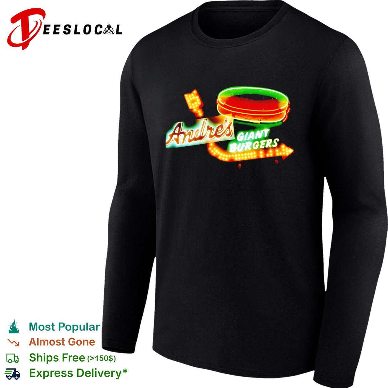 Andre’s Giant Burgers neon sign restaurant shirt