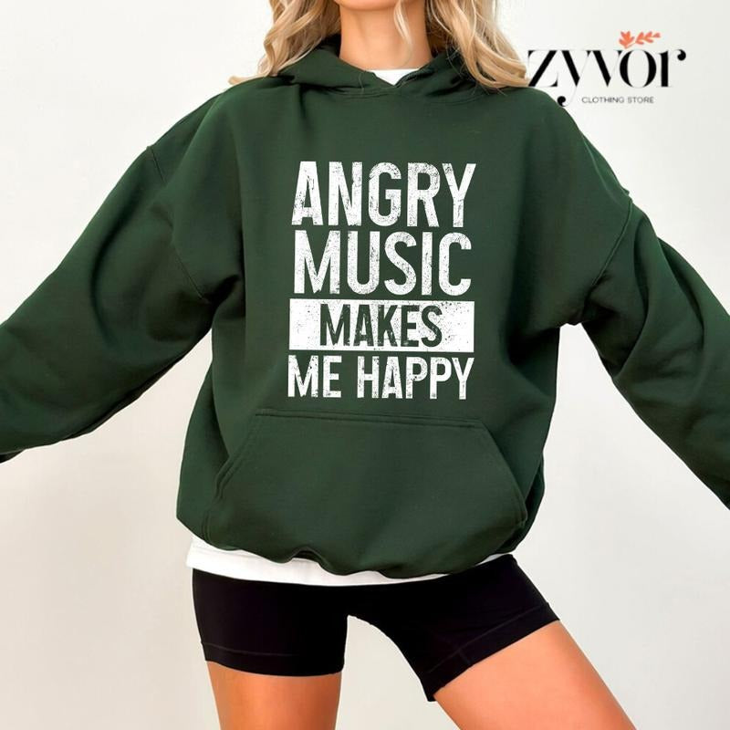 Angry Music Heavy Metal Hoodie Casual Street Style Fleece Fabric Pullover Hooded Sweatshirt for Women for Men T-Shirts