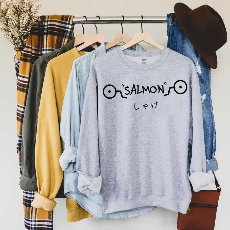 Anime Sweatshirt, Inumaki Toge Salmon Sweatshirt, Cursed Markings, JJK gift, Inumaki Toge Sweatshirt, Anime Lover Gift...