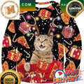 Antlers Cat Pizza Ugly Christmas Sweater For Holiday 2023 Xmas Gifts