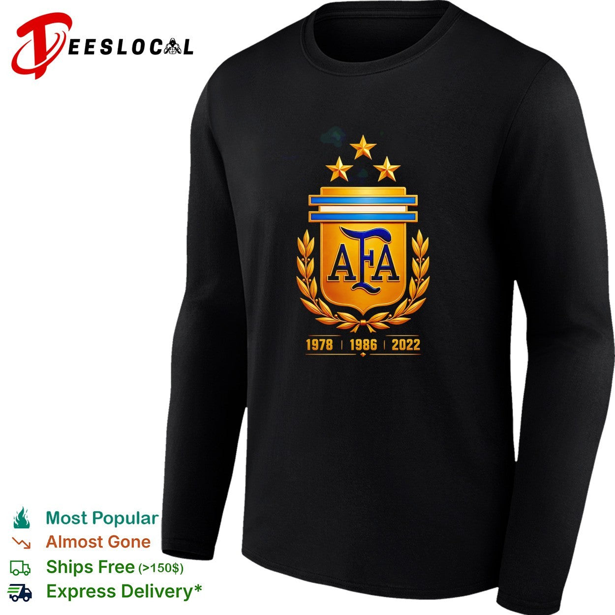 Argentina AFA three stars 1978 1986 2022 shirt