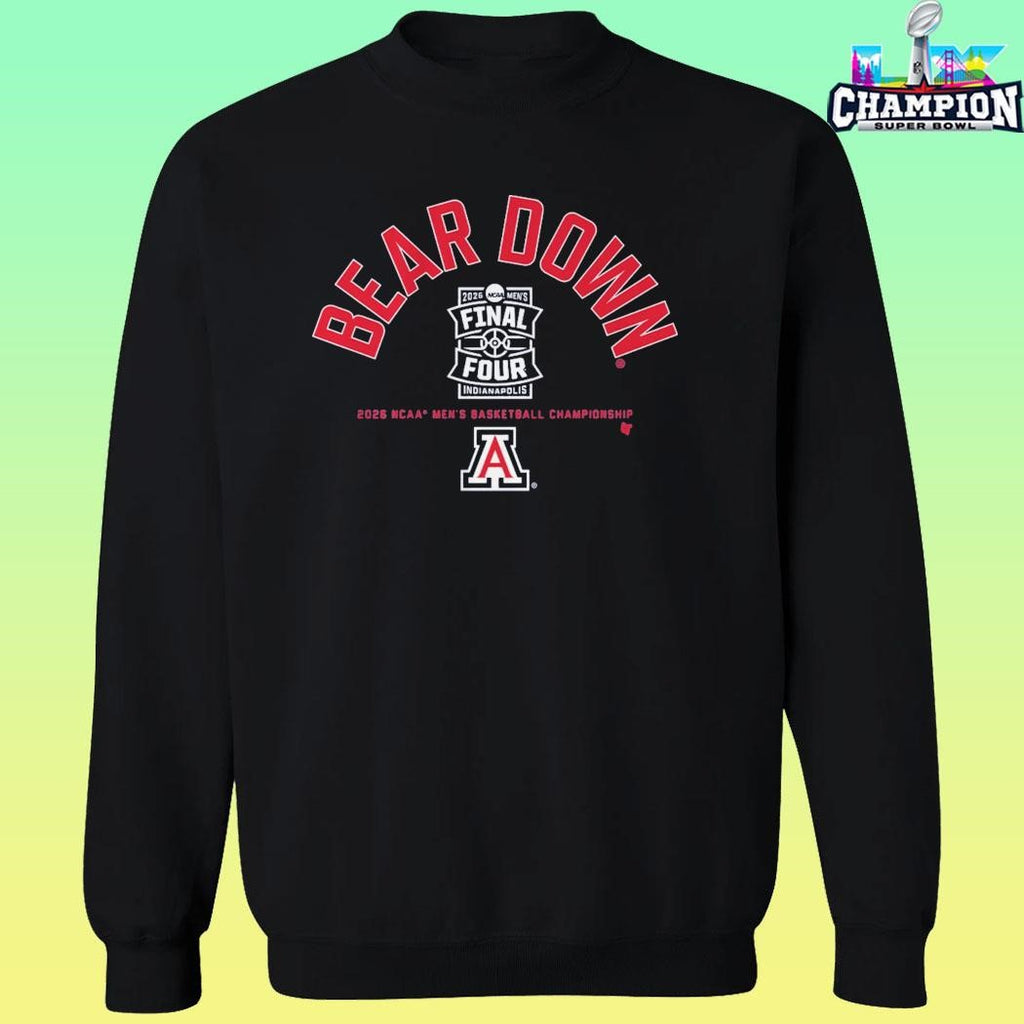 Arizona Wildcats Ncaa Men’s Basketball Championship Bear Down 2026 Final Four Shirt