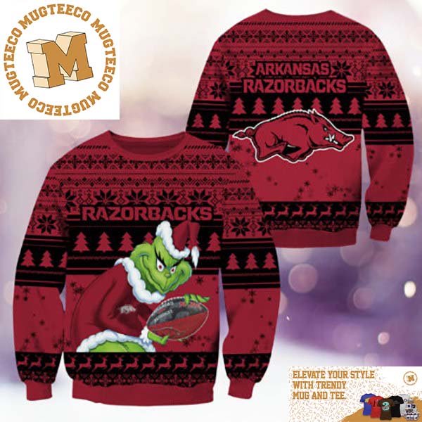 Arkansas Razorbacks NCAA Grinch Funny Xmas 2023 Gift For Holiday Ugly Christmas Sweater