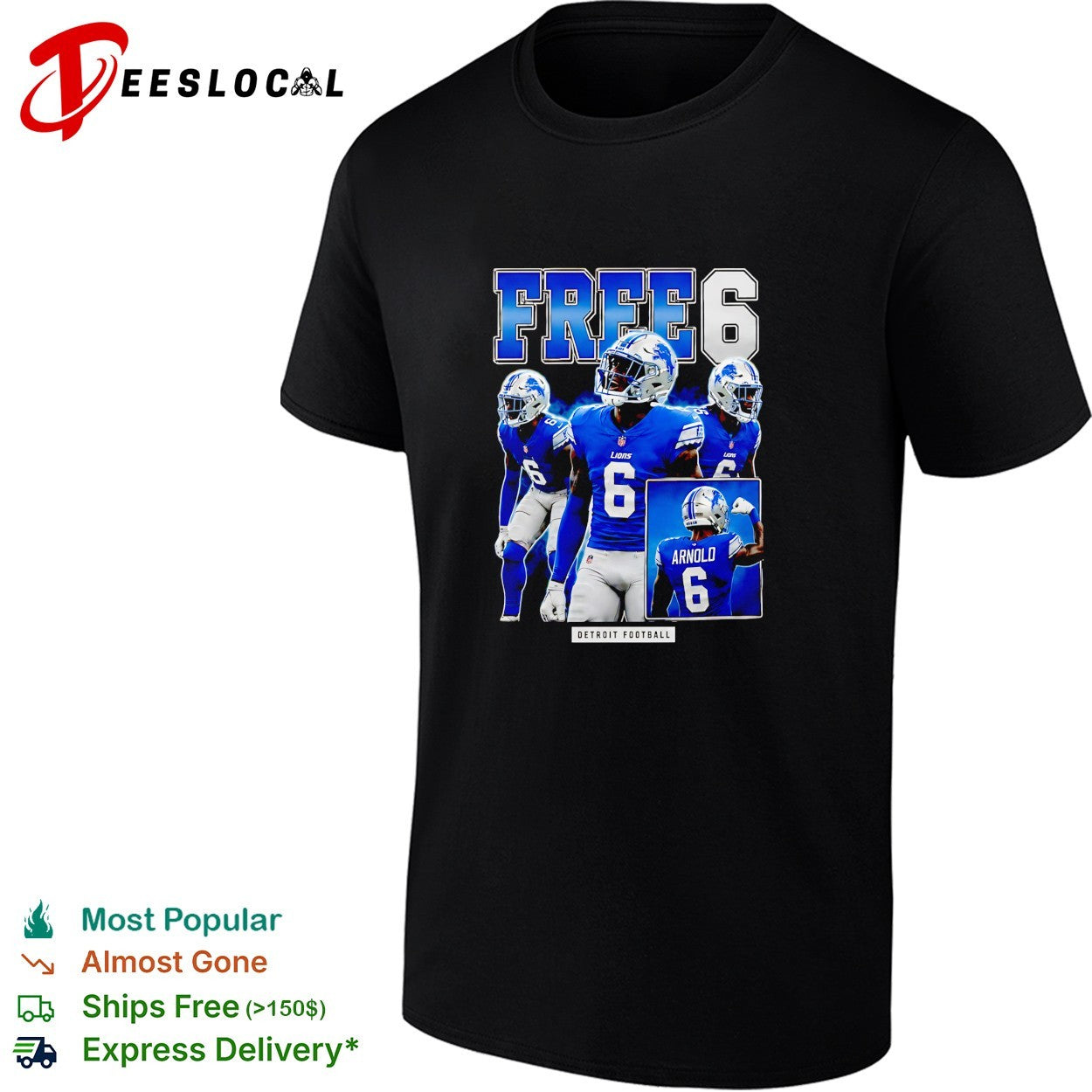 Arnold free 6 Detroit football shirt