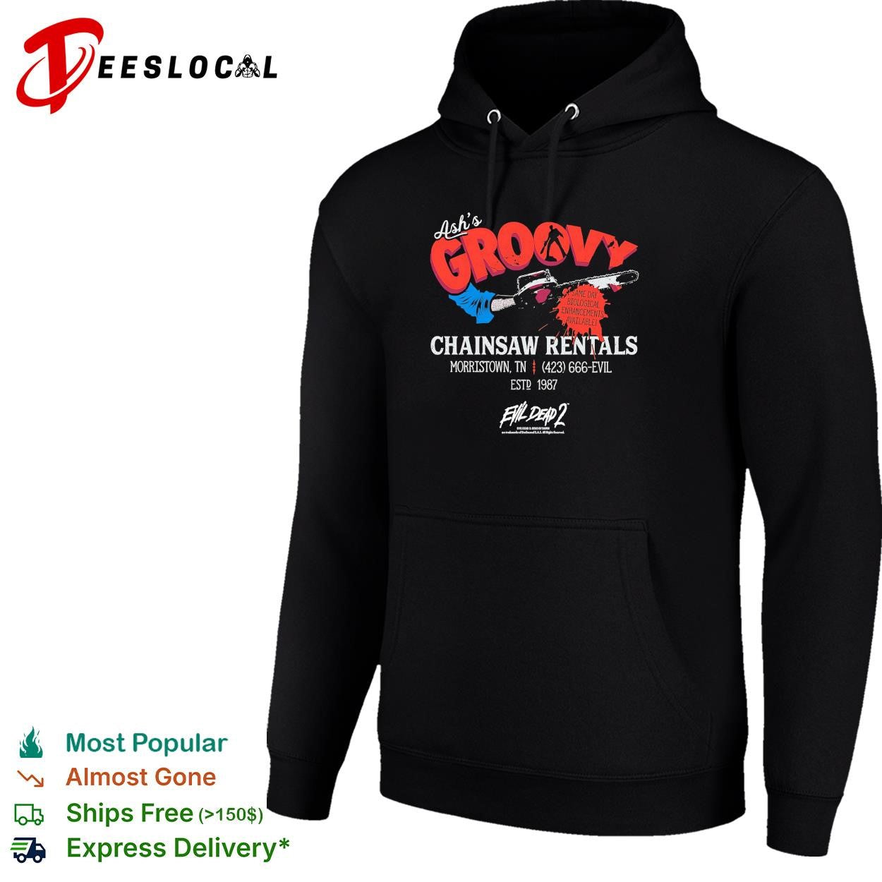 Ash’s Groovy chainsaw rentals Evil Dead 2 shirt