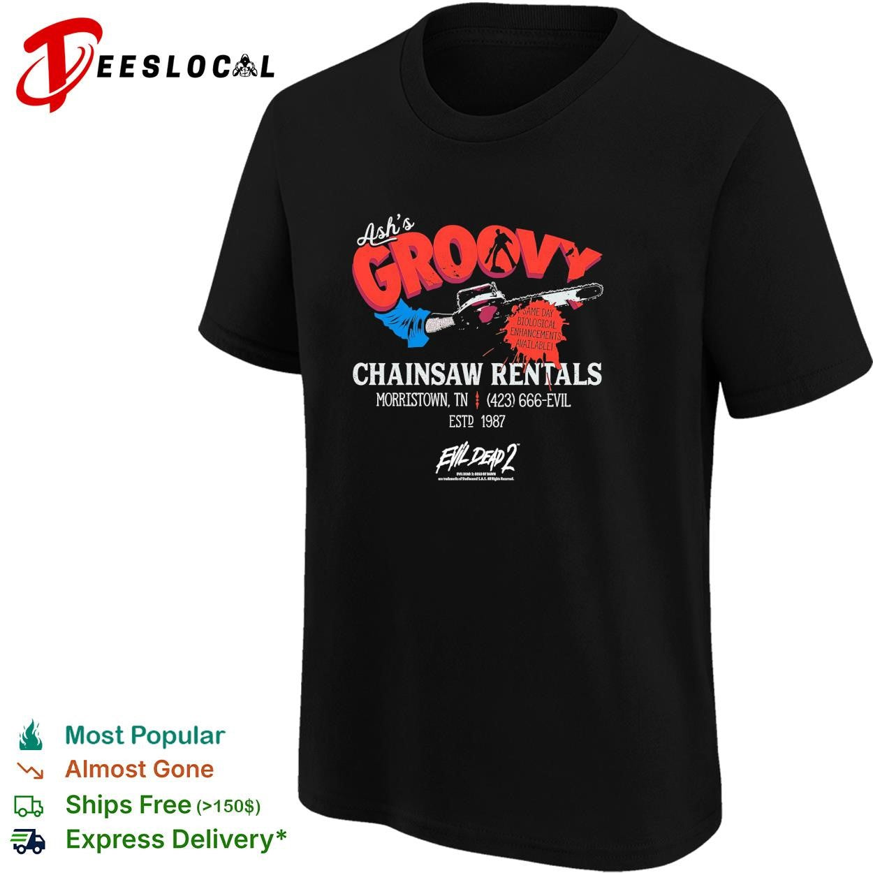 Ash’s Groovy chainsaw rentals Evil Dead 2 shirt