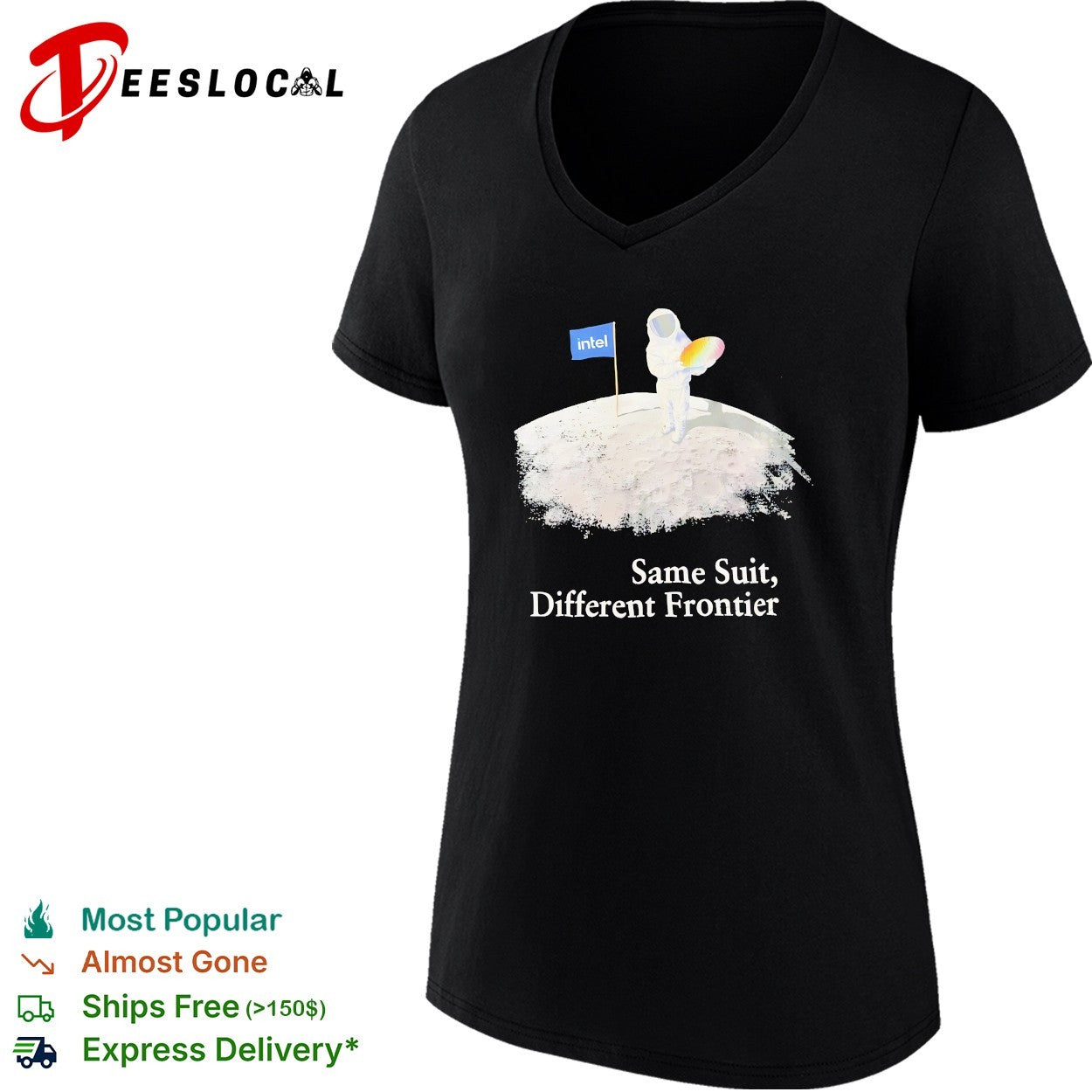 Astronaut planting Intel flag same suit different frontier shirt