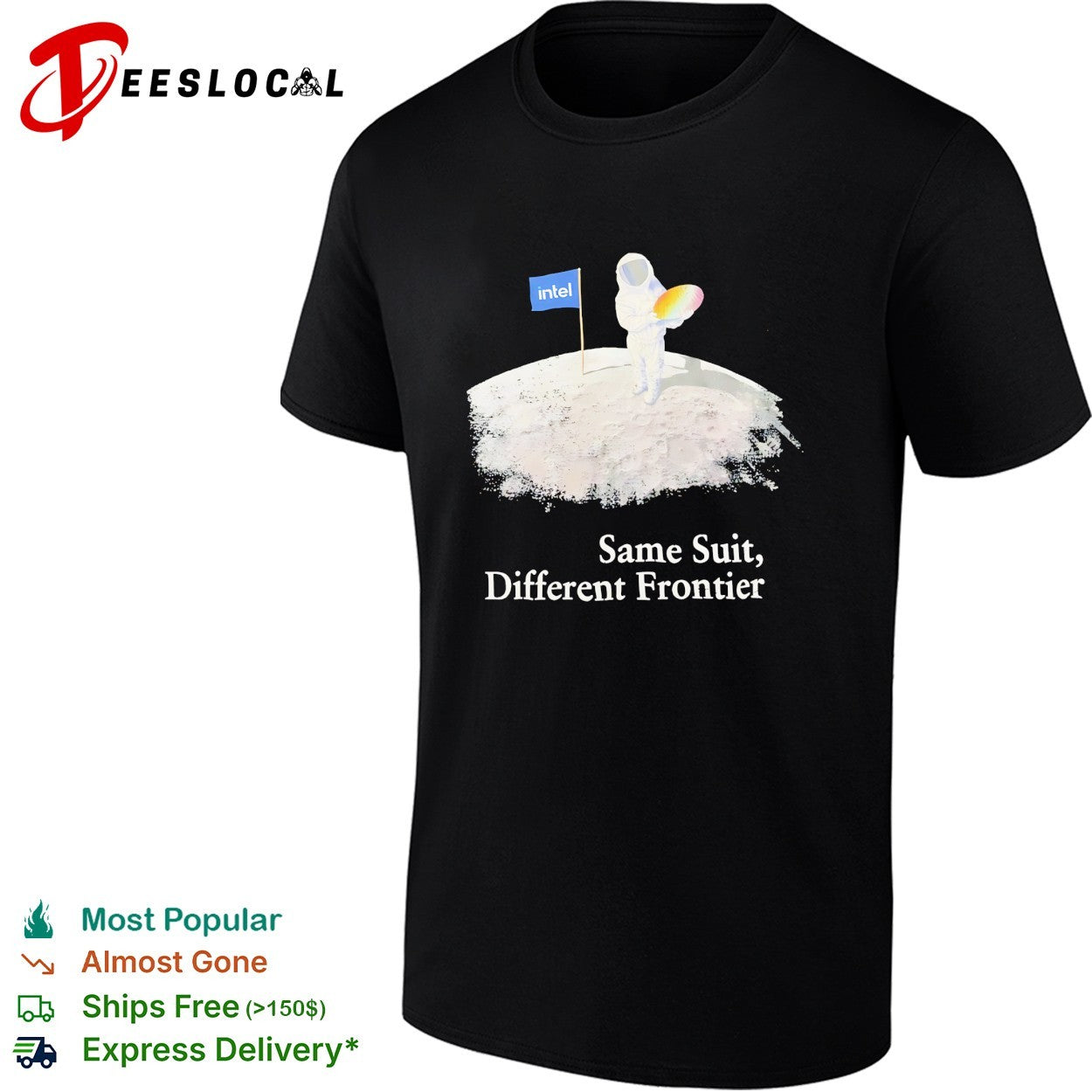 Astronaut planting Intel flag same suit different frontier shirt
