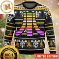 Atari Rainbow Logo Knitting Snowflakes Pine Tree Christmas Ugly Sweater