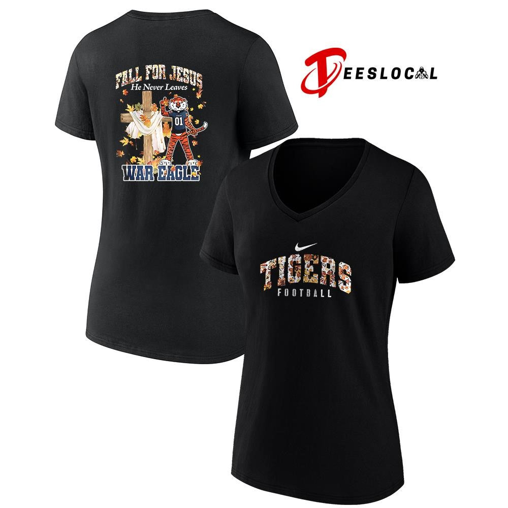 Auburn Tigers x fall for Jesus he never leaves mascot shirt