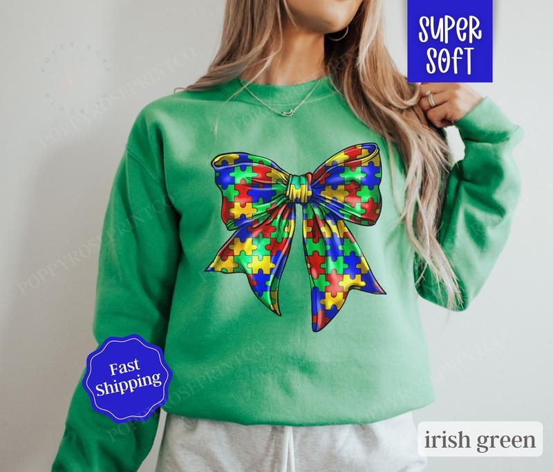 Autism Awareness Sweatshirt, Autism Mom Crewneck, Autistic Bow Sweatshirt T-Shirts, Hoodie | CiraTrend.com
